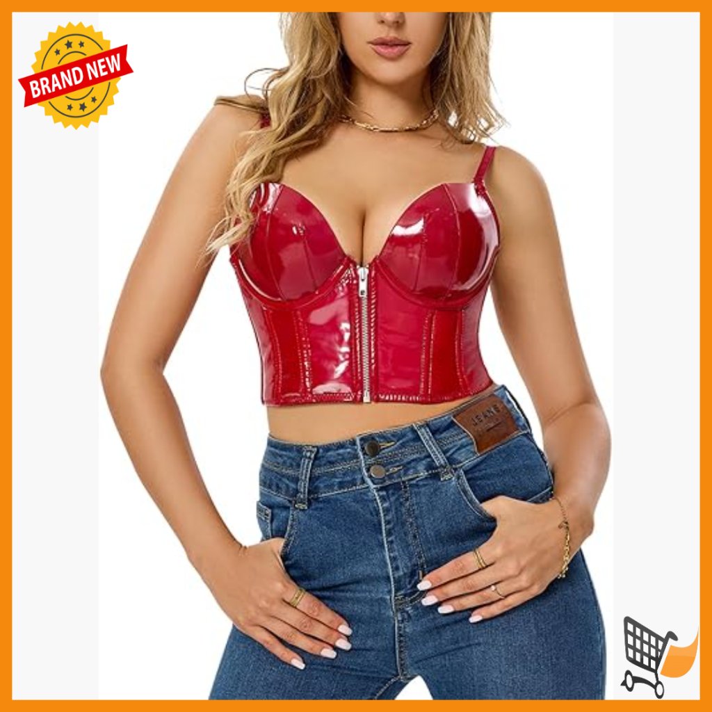 Punk Gothic Pu Leather Push Up Corset Bra Bustier Crop Top Size 34d